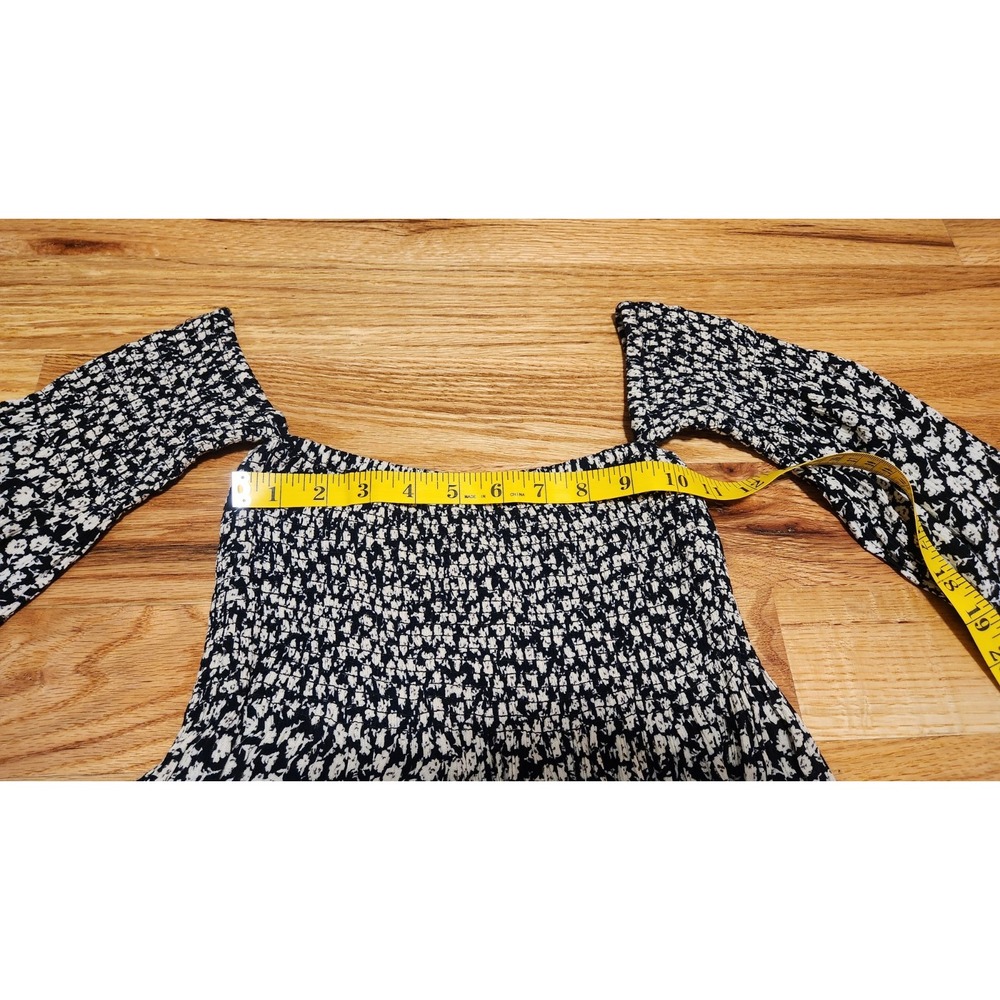 Billabong Night Fox Dress XS Black Floral Smocked Off Shoulder Mini Cottagecore - Picture 6 of 11